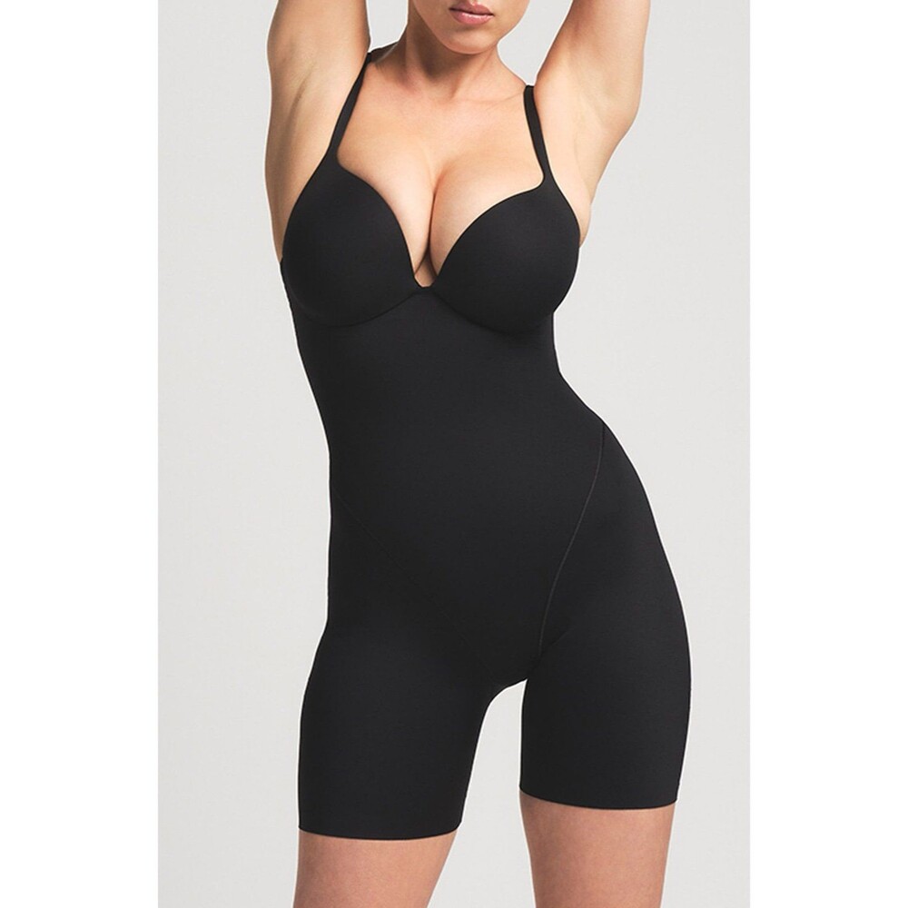 Skims Ultimate Body Push-Up Enhancing Padded Midthigh Bodysuit Small Onyx New